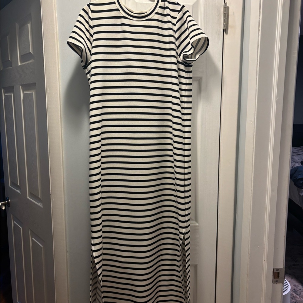 SPANX Air Essential Black and White Striped Maxi Dress NWT